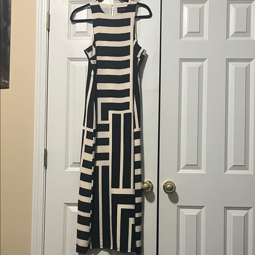 Black and Tan Striped Sleeveless Dress